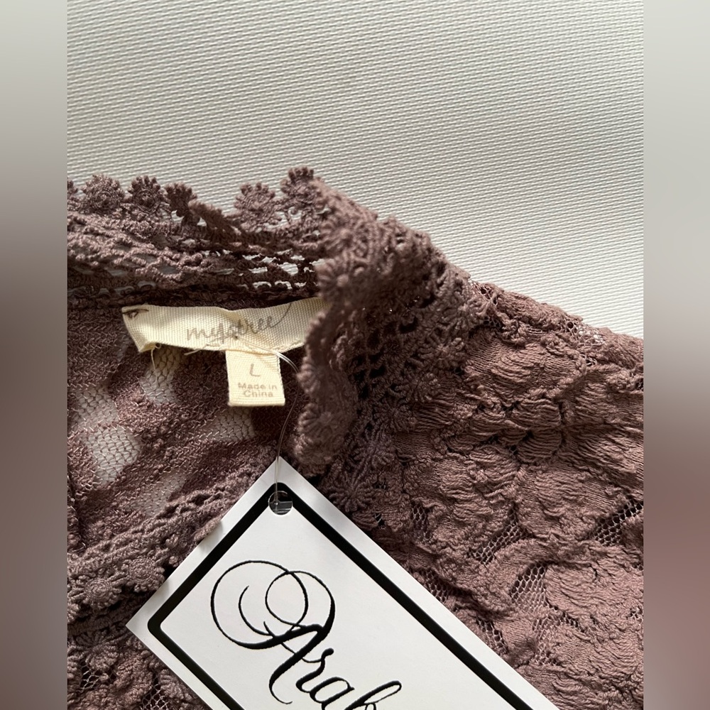 Mystree Brown Ruffled Blouse with Mandarin Collar - Picture 5 of 7